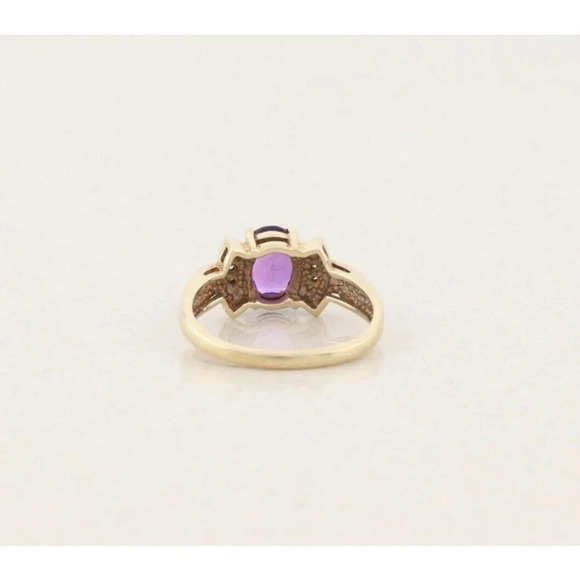 10k Yellow Gold Purple Amethyst and Diamond Bow Ring Size 7 1/4 - Picture 8 of 8